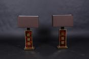 Pair of vintage brass and faux tortise shell table lamps image