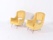 Pair Of Original Mid Century Italian Armchairs With New Velvet Upholstery image