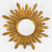 Vintage French Gilt Wood Convex Sunburst Mirror image