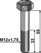 Hexagon bolt M12x1,75x55 galvanized - left thread without nut - AgriParts image