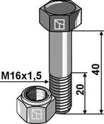 Hexagon bolt M16x1,5x40 with self-locking nut - AgriParts image