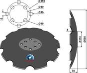 Notched disc with flat neck Ø560 - AgriParts
