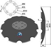 Notched disc with flat neck Ø610x5 - AgriParts