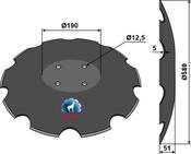 Notched disc with flat neck Ø580 - AgriParts