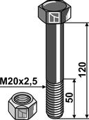 Hexagon Bolt M20x2,5x120 with self-locking nut - AgriParts image