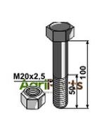 Hexagon Bolt M20x2,5x100 with self-locking nut - AgriParts image