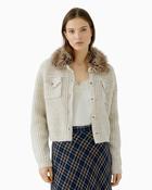Oui - Faux Fur Collar Cardigan