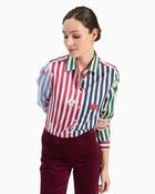 Vilagallo - Multicoloured Striped Floral Shirt image