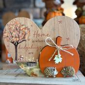 Home is Where the Hedgehugs are - Wooden Heart &amp; Pumpkin Decoration