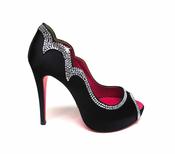 Suecomma Bonnie Black &amp;amp; Swarovski Crystal Peep Toe Heel image