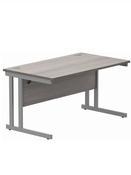 Core Alaskan Grey Oak Office Desks - Silver Grey Legs