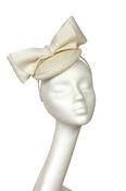 Ivory Straw Headpiece with Pearl Trimmed Bow for Hire (W26)