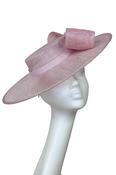 Pale Pink Boater Hat with Pearled Bow for Hire (PK57)