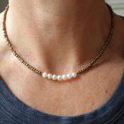 Freshwater Pearl Bronze seed Bead Necklace image