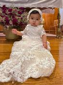 Lace Embroidery Christening Dress – Baby Toddler Baptism Gown – Floral Angel Theme – Unisex – Machine Washable Silk Christening Gown image
