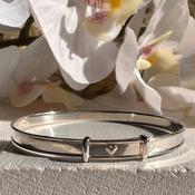 Dolce Valentina Sterling Silver Personalised Expanding Bangle For Baby Christening - Heart &amp; Flower Pattern Baby Bracelets For Infant Girls image