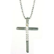 925 Sterling Silver Cross Pendant Necklace With Cubic Zirconia Stones - 16-18" Chain Cross With Necklace image
