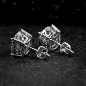 Tsv Jewelers Men's Round Flower Cluster 925 Sterling Silver Iced Cz Stud Earrings – White Gold Plated, Screw Back Earrings Stud For Women image