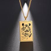 Men's Silver Tiger Head Pendant Necklace - Cuban Link Chain - Fashion Jewelry Tiger Chain image