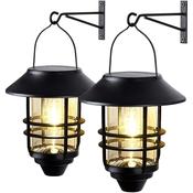 2-Pack Solar Lantern Outdoor Lights – Hanging Wall Sconce, Modern Black, Warm White LED (2024) Lanterns Decorative Outdoor image