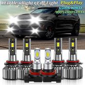 2017 Ram 1500 Led Headlight Bulbs SHENKENUO 4-Piece 6000K White LED Headlight &amp; Fog Light Kit – For Dodge Durango 2016-2020 – 9005/HB3 + H11 image