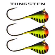 3 Pack Tungsten Ice Fishing Jigs – Orange Green Stripe Glow – Kenders Outdoors Tungsten Jigs image