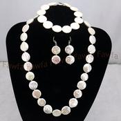 Baroque Pearl Beads Natural AAA+ White Coin Baroque Pearl Jewelry Set – Earrings, Ring, Pendant Necklace image