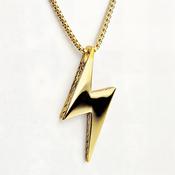 Men's Fashion Silver &amp; Gold Lightning Bolt Pendant Necklace - 24 Inch Cable Chain, Lobster Clasp Lightning Bolt Shirt image