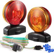 12V Magnetic Towing Light Kit For Trailer RV Tow Dolly – Amber/Red, 2-Sided, Wiring Harness Included Trailer Lights Magnetic image
