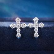 Moissanite Earring Jackets Real Moissanite 925 Silver Small Cross Earrings Studs – Iced Pavé, GRA Certified, Hip Hop Style image