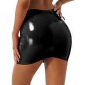 KouCla Mini Skirt Leather Look – Front Slit &amp; Zip, Shiny Wetlook, Red &amp; Black, High Rise Pleated Leather Mini Skirt image