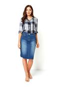 Showstoppers Women's High Waist Denim Skirt – Stretch Pencil, Knee Length, Stone Wash Blue, Sizes 8-16 Denim Skirt Size 16 image