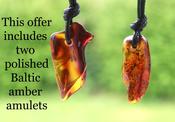 Set of 2 Polished Baltic Amber Amulet Pendants