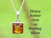 Silver Square Amber Gemstone Pendant