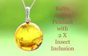 Silver Amber Pendant with 2 Insect Inclusions image