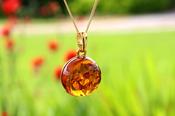 New ! Honey Baltic Amber Pendant on 925 Gold Plated Silver image