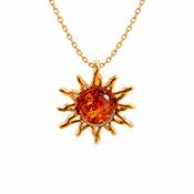 Gold Sun Pendant – 925 Gold-Plated Silver with Baltic Amber Gemstone