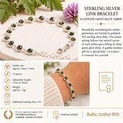 Silver Link Bracelet, Quality Silver and Green Amber Gemstone Bracelet