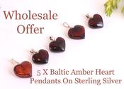Wholesale Offer 5 Amber Heart Pendants