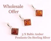 Wholesale Offer 3 Baltic Amber Pendants