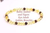 Baltic Amber and Tigers Eye Adult Anklet