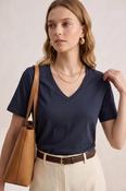 J.W. Atelier - 100% cotton V-neck short-sleeve T-shirt: Navy image