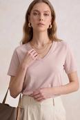 J.W. Atelier - 100% cotton V-neck short-sleeve T-shirt: Pink image