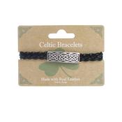 Celtic Ore Crafts - 4 Plait Leather Bracelet with Shamrock, Black, Adjustable IRB-015B image