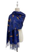 Fashion Scarf - Dachshund Sausage Dog Print Tassel Scarf: Navy SC-5140-E image