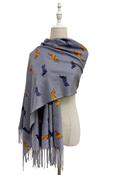 Fashion Scarf - Dachshund Sausage Dog Print Tassel Scarf: Grey SC-5140-B image
