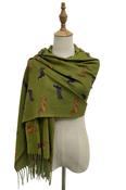 Fashion Scarf - Dachshund Sausage Dog Print Tassel Scarf: Green SC-5140-C image