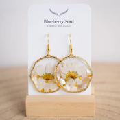 Blueberry Soul - Tide &amp; Fern - Large white daisy &amp; green stone with hooks earrings BS-TF-6 image