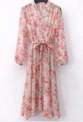 Flowy Long Dress with Floral Pink Print image
