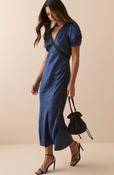 Navy Jacquard Floral Satin Nicolette Midi Dress image